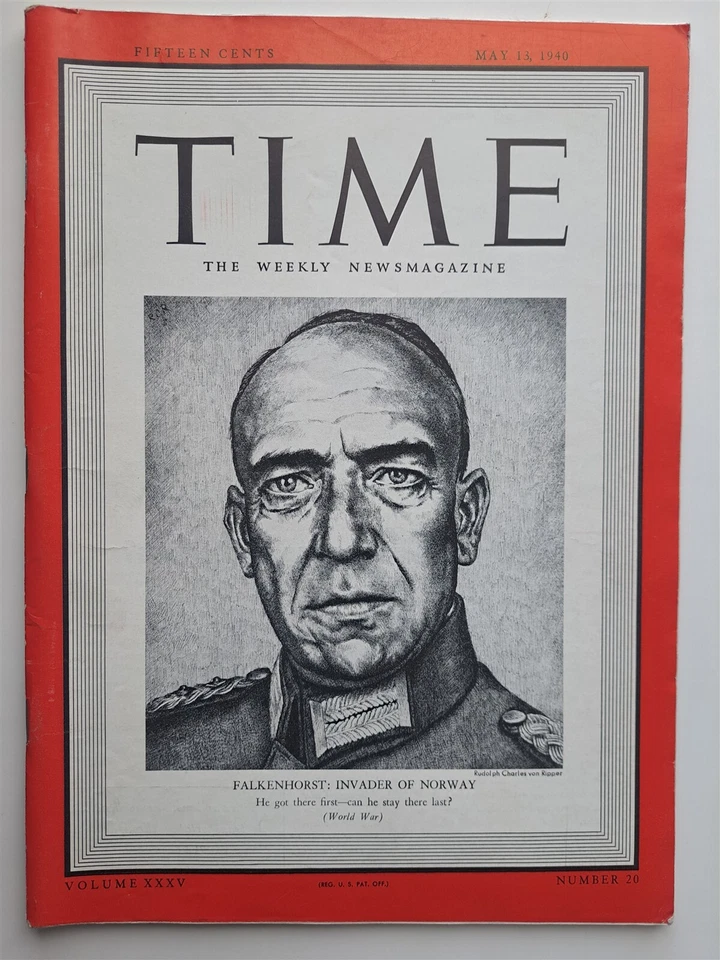 Time Magazine - WWII Era - May 13, 1940 German General Falkenhorst - Image 1 of 1