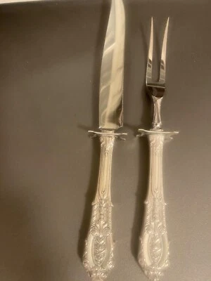 Juego de cuchillos de plata esterlina Rose point Wallace tenedor tallador de carne Foto 1 de 4