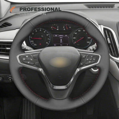 Soft Black Genuine Leather Car Steering Wheel Cover For Chevrolet Malibu Equinox - Image 1 of 4
