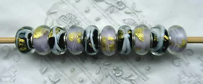 10 BEADS - FÜR BETTELARMBAND - WEISS/GOLD/SCHWARZ - GLAS - WIE NEU - 925er - Bild 1 von 2