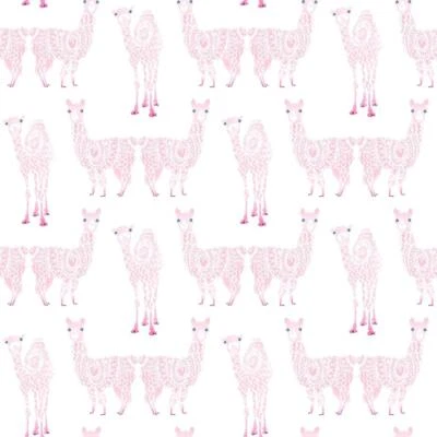 Wallpaper Pink Alpaca or Llama Whimsical Cute Faces on White, 56 sq ft Bolt Foto 1 de 2