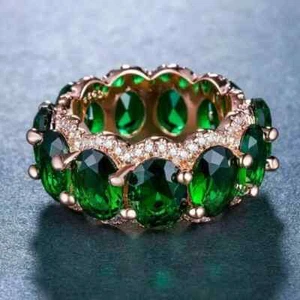 2.9Ct Oval Lab Created Green Emerald Women's Gift Band Ring 14K Rose Gold Plated - Picture 1 of 5