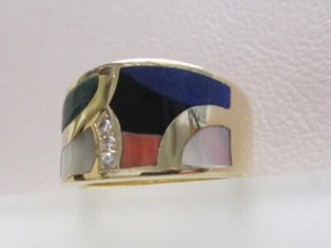 ASCH GROSSBARDT DESIGNER 14K. Y. RING MIT GOLDINTARSIEN UND MEHRFARBIGEM EDELSTEIN & DIAMANT - Bild 1 von 4