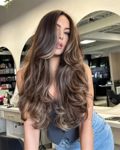 Long Wavy Medium Brown Honey Blonde Wig 13x4 Lace Front Remy Human Hair Wigs - Picture 1 of 10