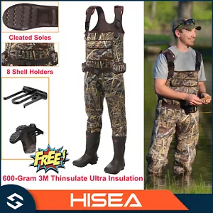 HISEA Hunting Chest Waders 600G Insulated Rubber Bootfoot Neoprene Fishing Wader - Picture 1 of 25