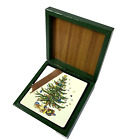 Vintage Christmas Tree design solid wooden box /6 coasters cork backed light