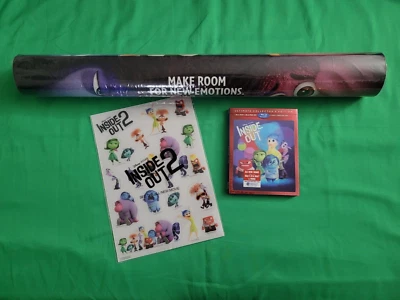 Inside Out 3D/Blu-ray/DVD & Sequel Sticker Sheet & Dbl Sided Payoff Poster Lot - Image 1 of 4