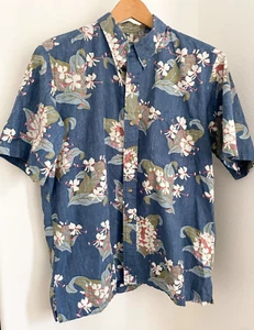 Blue Floral Ginger Print Kahala Brand Mens Hawaiian Aloha Shirt Size L - Picture 1 of 5