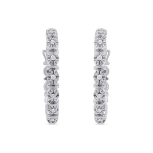Hoop Earrings in Solid 925 Sterling Silver Round Cut Natural Diamond Accent - Picture 1 of 12