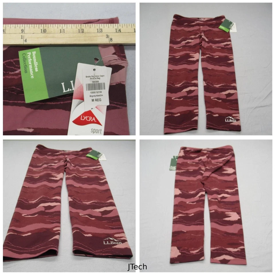 LL Bean 紧身裤女式中号勃艮第迷彩无边 28x21 Capri 慢跑远足新品 — 第 1/4 张图片