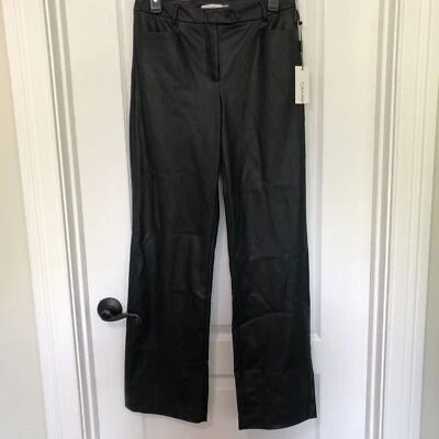 Calvin Klein Womens Pants 6P Black Leather Straight Fit Mid Rise Pocket NWT - Image 1 of 4