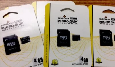 5 Pack SD Cards Sunflash 4GB Each W/Adapter - Image 1 of 3