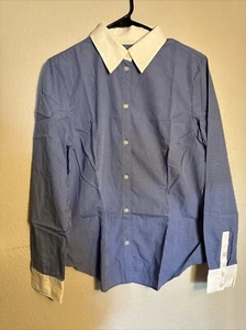 Willi Smith Shirt Blouse Large Womens Blue and White Plaid Fitted Long Sleeve - Picture 1 of 9