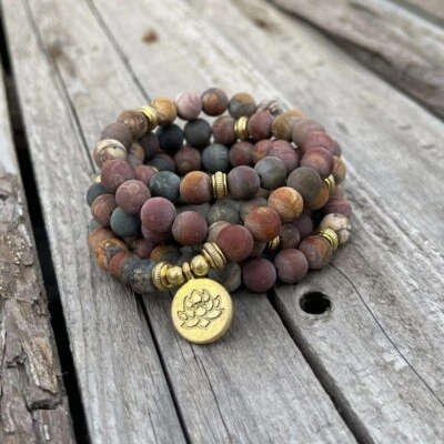 108 马拉珠天然 8 毫米图片碧玉莲花小饰品项链包裹式手链 — 第 1/4 张图片