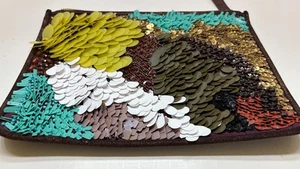 Anthroplogie Miss Albright  Sequins Clutch Bag Zipper withLeather Pull - Picture 1 of 5