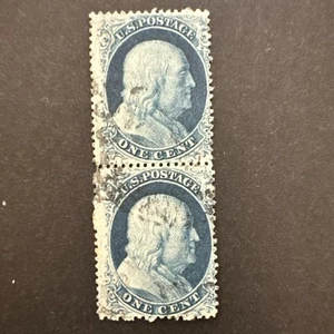 Scott 21-22 Vertical Pair, rare used light cancel - Bild 1 von 2