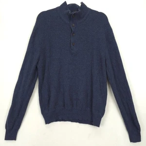 Polo Ralph Lauren Herren XL Merinowolle Pullover Blau Ellenbogen Patch Stehkragen Knopf - Bild 1 von 11