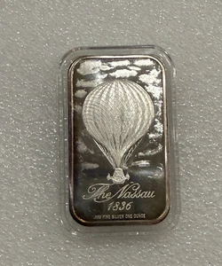Vintage 1 oz 999 Art Silver Bar ~ The Nassau Hot Air Balloon ~ w/ Capsule ~ NICE - Picture 1 of 2