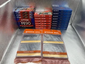 Sealed Blank Audio Cassette Tapes 60 90 120 Mixed Lot of 26 Maxell Sony TSK Onn - Picture 1 of 5