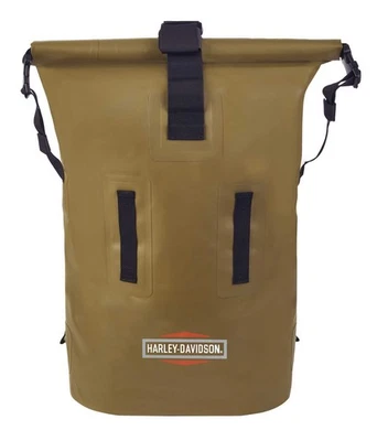 Mochila Harley-Davidson impermeable recubierta de poliéster con tapa enrollable seca - caqui Foto 1 de 2