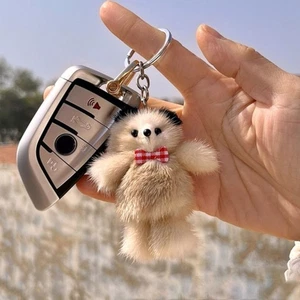 Plush Bowknot Bear Keyring Cartoon Plush Bear Keychain Bag Pendant - Picture 1 of 12
