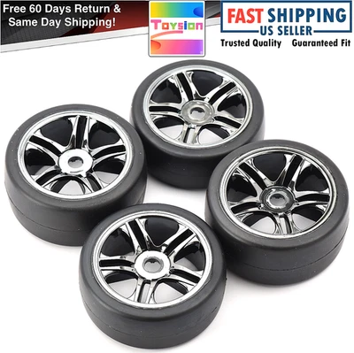 Fits Traxxas XO-1 Tires & wheels, assembled, glued split-spoke, black chrome (4) - Image 1 of 4