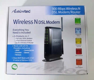 Used Actiontec GT784WN-01 Wireless N DSL Modem Router WiFi 4 Ethernet Ports - Image 1 of 4