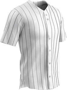 CHAMPRO Maglia Baseball Ace Button Front, Bianca con Gessati Neri - GRANDE - Foto 1 di 1