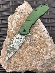 Digital Camo Pocket Knife Spring Assist Green Metal Handle Sharp Tac Force - Picture 1 of 5