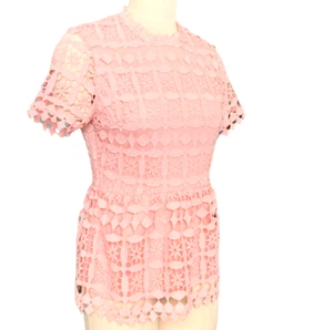 Journey Five Crochet-Lace Overlay Lined Peplum Top M Pink #102H - Picture 1 of 8