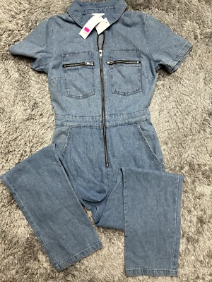 Mono de mezclilla de manga corta para mujer Topshop en azul talla 4 $129 Foto 1 de 4