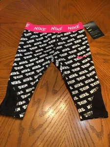 NWT Girl's Nike Logo Printed Capri Training Leggings Black/Pink MSRP: $30 - Picture 1 of 2