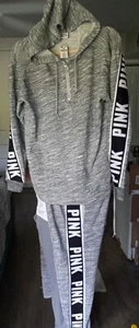 Victoria's Secret PINK 1/2 ZIP OVERSIZED OUTFIT XS Pants S Set in Marled Grey, - Picture 1 of 8