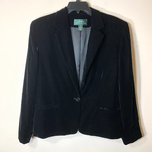 Blazer Lauren Ralph Lauren Mujer 16 Negro Terciopelo Mezcla Seda HERMOSO - Imagen 1 de 11