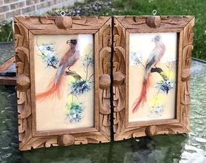 2 marcos de madera vintage de plumas de aves de arte popular mexicano de 6" - Imagen 1 de 8