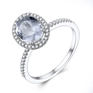 Oval 8x6mm Genuine White Topaz Real Diamond Gorgeous Gemstones Ring Silver 925 - Picture 1 of 9
