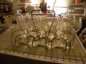 8 VTG 1970s Pepsi Cola Retro Drinking Glasses Soda Fountain Style Logo IN HOLDER - Picture 1 of 6