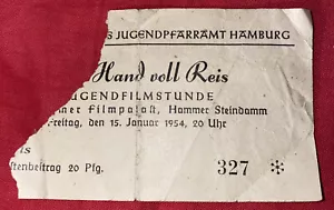 Eintrittskarte Hamburg Filmpalast Jugendfilmstunde Hand voll Reis 15.1.1955 - Bild 1 von 3