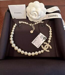 Auth NWT CHANEL Pearl CC 100 -th Anniversary REV Necklace Choker 16” Rare