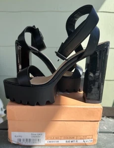 Public Desire Cherish Platform Block Chunky High Heels Sz 10 Sandals - Picture 1 of 12