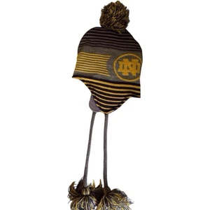 UNDER ARMOUR Notre Dame Fighting Irish Beanie Hat Dog Ears Pom Striped Tassels - Picture 1 of 5