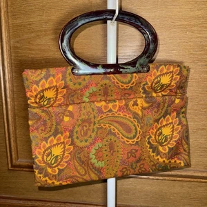 VTG MCM Lady’s Pride Tote Folding Bag Purse Paisley Flower Lucite Handle Clutch - Picture 1 of 10