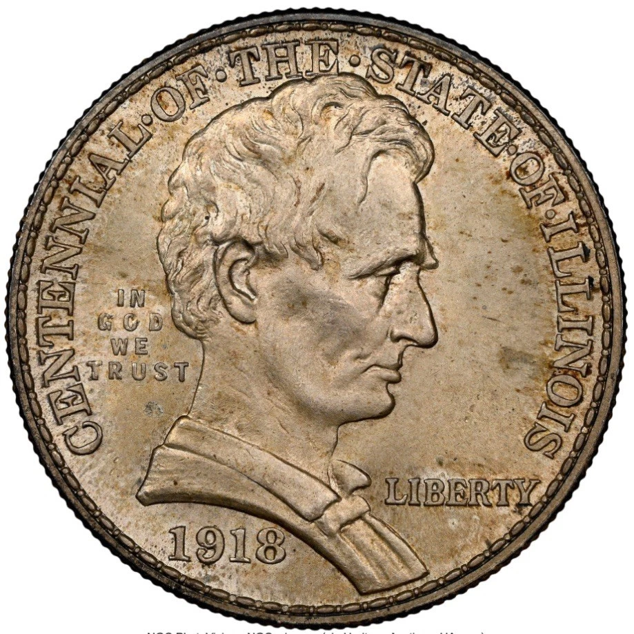 1918 - Medio dólar de plata conmemorativo Lincoln - NGC MS 65 - Tonificación original Foto 1 de 4