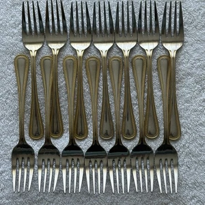 Set di (14) forchette per insalata Wallace oro inox 18/8 perle reali posate 6 3/8" - Foto 1 di 13