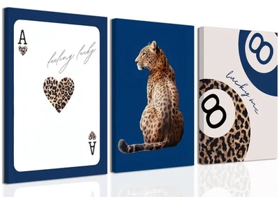 Conjunto de 3 pôsteres de parede de lona de leopardo azul marinho estampas de animais chitas parede... - Imagem 1 de 4