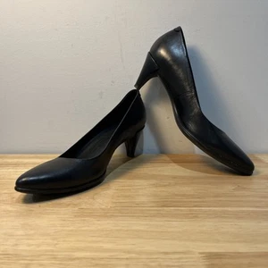 ECCO Women's Shape 45 Pointy Black Leather Slip On Pump Heel Size 6-6.5 U EU 37 - Picture 1 of 9