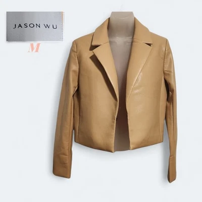 Blazer corto Edgy Jason Wu imitación cuero moto tostado crema beige suave talla M mediano Foto 1 de 4