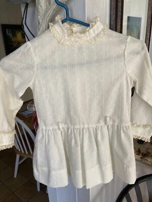 Vintage SEARS Girls Sz 5 Perma Prest Dress Off White/Cream Long sl Lace Crinolin - Image 1 of 4