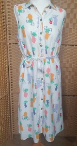 TU Size 12 Sleeveless Shirt Dress With Pockets Vases/ Jugs With Flowers Midi - Picture 1 of 12