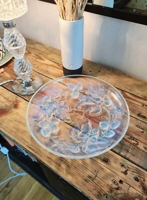 Superbe coupelle Art Déco en verre opalescent, moulé pressé à décor végétale - Photo 1/4